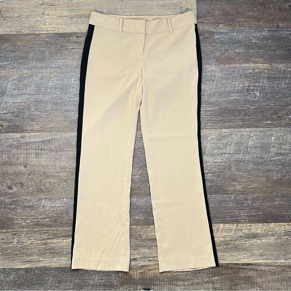 Ann Taylor tan w black side stripes straight business casual dress pants 4 B151